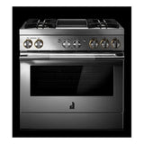 JennAir RISE 36 inch Dual Fuel Professional Range with 5.1 cu. ft. Oven Capacity, 4 Burners and Griddle, Remote Access, Cinematic Oven Lights, in Stainless Steel, JDRP536HL