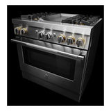 JennAir RISE 36 inch Dual Fuel Professional Range with 5.1 cu. ft. Oven Capacity, 4 Burners and Griddle, Remote Access, Cinematic Oven Lights, in Stainless Steel, JDRP536HL