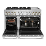 JennAir RISE 48 inch Professional Dual Fuel Range with 6.3 cu. ft. Total Oven Capacity, 6 Burners, Griddle, Dual-Stacked PowerBurners, in Stainless Steel, JDRP548HL