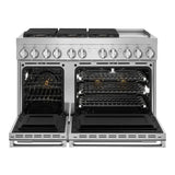 JennAir NOIR 48 inch Professional Dual Fuel Range with 6.3 cu. ft. Total Oven Capacity, 6 Burners, Griddle, Dual-Stacked PowerBurners, in Stainless Steel, JDRP548HM