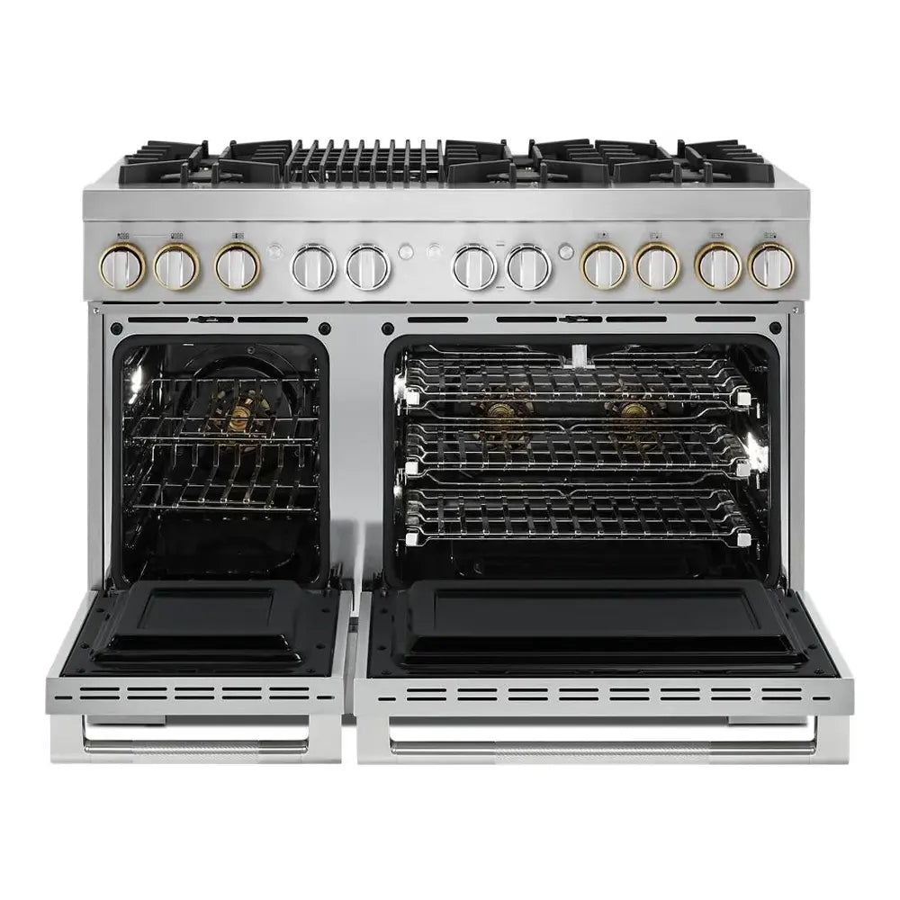 JennAir RISE 48 inch Smart Dual Fuel Professional Range with 6.3 cu. ft. Total Capacity, 6 Burners, Grill, Dual-Fan Convection and Sabbath Mode in Stainless Steel, JDRP648HL
