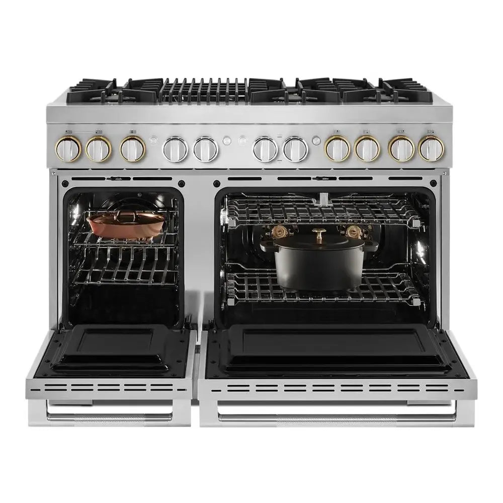 JennAir RISE 48 inch Smart Dual Fuel Professional Range with 6.3 cu. ft. Total Capacity, 6 Burners, Grill, Dual-Fan Convection and Sabbath Mode in Stainless Steel, JDRP648HL