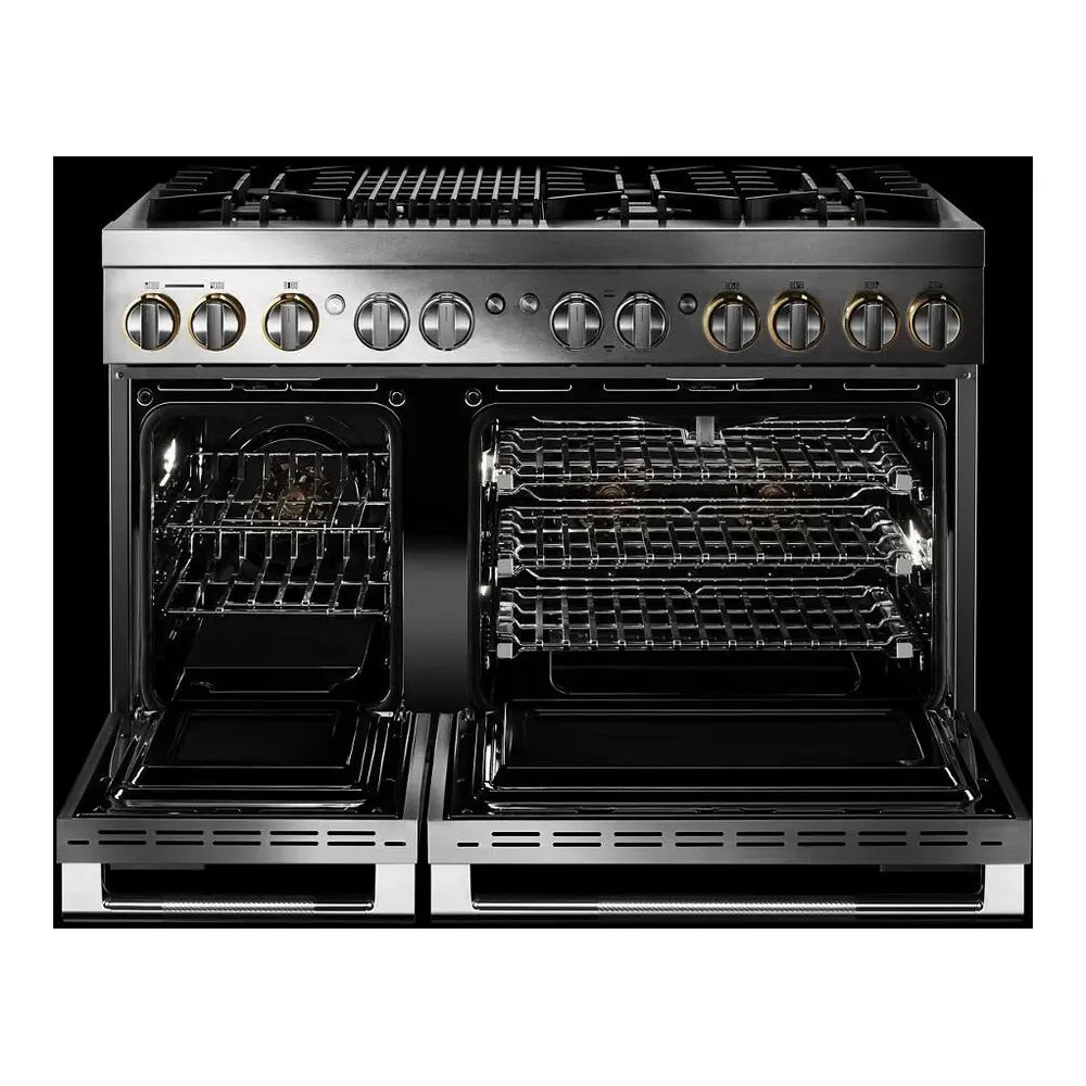 JennAir RISE 48 inch Smart Dual Fuel Professional Range with 6.3 cu. ft. Total Capacity, 6 Burners, Grill, Dual-Fan Convection and Sabbath Mode in Stainless Steel, JDRP648HL
