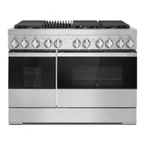 JennAir NOIR 48 inch Smart Dual Fuel Professional Range with 6.3 cu. ft. Total Capacity, 6 Burners, Grill, Dual-Fan Convection and Sabbath Mode in Stainless Steel, JDRP648HM