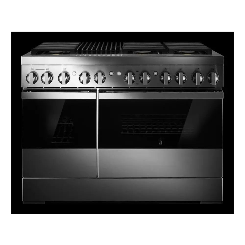 JennAir NOIR 48 inch Smart Dual Fuel Professional Range with 6.3 cu. ft. Total Capacity, 6 Burners, Grill, Dual-Fan Convection and Sabbath Mode in Stainless Steel, JDRP648HM