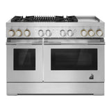 JennAir RISE 48 inch Dual Fuel Professional Range with 4 Sealed Burners, Griddle, Grill, 6.3 cu. ft. Total Oven Capacity, Dual-Fan True Convection, in Stainless Steel, JDRP748HL