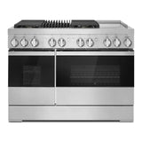 JennAir NOIR 48 inch Dual Fuel Professional Range with 4 Sealed Burners, Griddle, Grill, 6.3 cu. ft. Total Oven Capacity, Dual-Fan True Convection, in Stainless Steel, JDRP748HM
