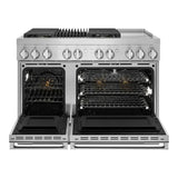 JennAir NOIR 48 inch Dual Fuel Professional Range with 4 Sealed Burners, Griddle, Grill, 6.3 cu. ft. Total Oven Capacity, Dual-Fan True Convection, in Stainless Steel, JDRP748HM