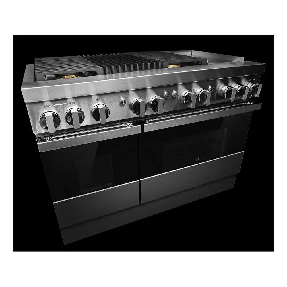 JennAir NOIR 48 inch Dual Fuel Professional Range with 4 Sealed Burners, Griddle, Grill, 6.3 cu. ft. Total Oven Capacity, Dual-Fan True Convection, in Stainless Steel, JDRP748HM