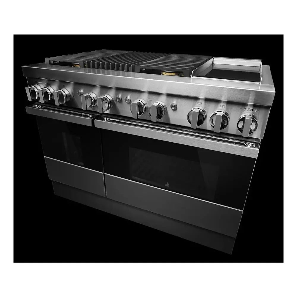 JennAir NOIR 48 inch Dual Fuel Professional Range with 4 Sealed Burners, Griddle, Grill, 6.3 cu. ft. Total Oven Capacity, Dual-Fan True Convection, in Stainless Steel, JDRP748HM
