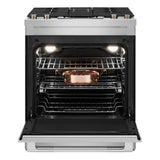 JennAir RISE 30 inch Dual Fuel Slide-In Range with Downdraft Ventilation, 4 Burners, 6.2 cu. ft. Oven Capacity with True Convection, Air Fry, AquaLift Self-Cleaning Technology, in Stainless Steel, JDS1750ML