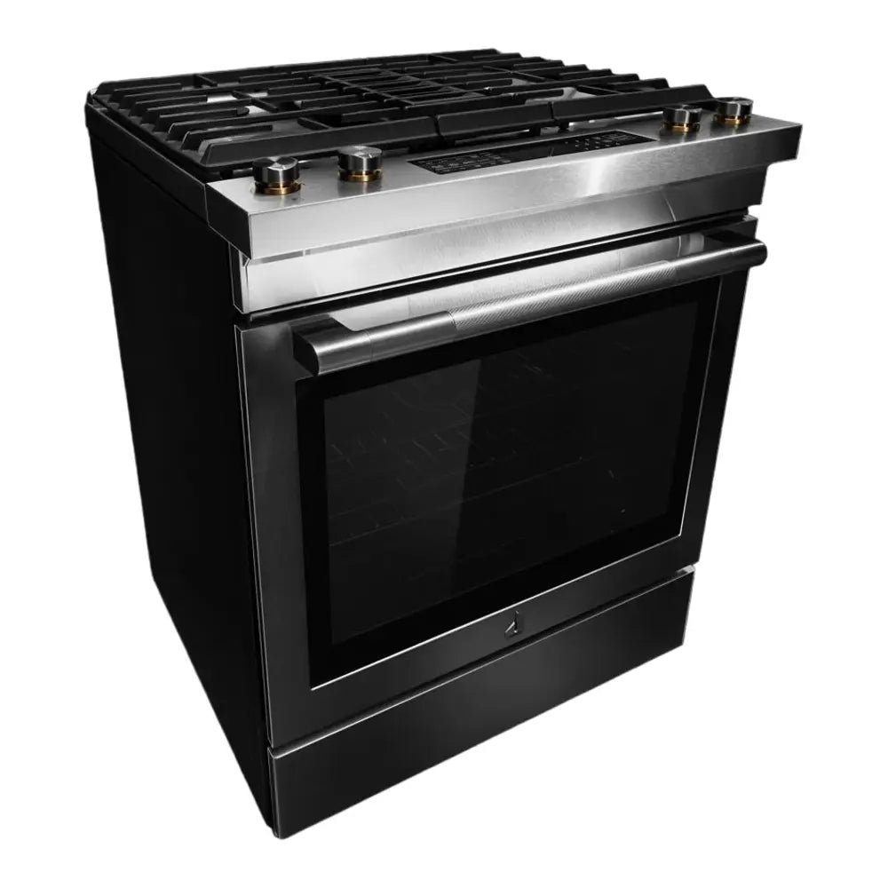 JennAir RISE 30 inch Dual Fuel Slide-In Range with Downdraft Ventilation, 4 Burners, 6.2 cu. ft. Oven Capacity with True Convection, Air Fry, AquaLift Self-Cleaning Technology, in Stainless Steel, JDS1750ML