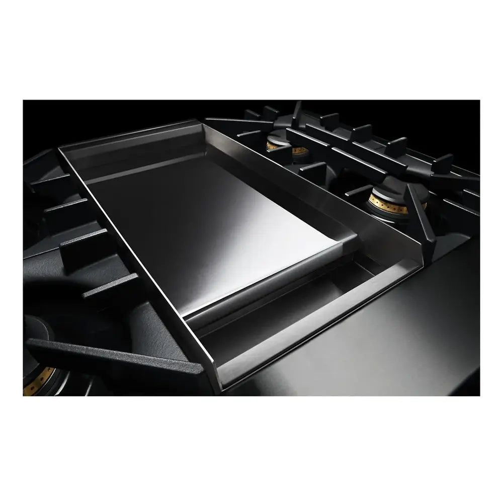 JennAir NOIR 36 inch Dual-Fuel Professional Range with 5.1 cu. ft. Oven Capacity, 4 Burners and Griddle, Remote Access, Cinematic Oven Lights, and Sabbath Mode in Stainless Steel, JDSP536HM