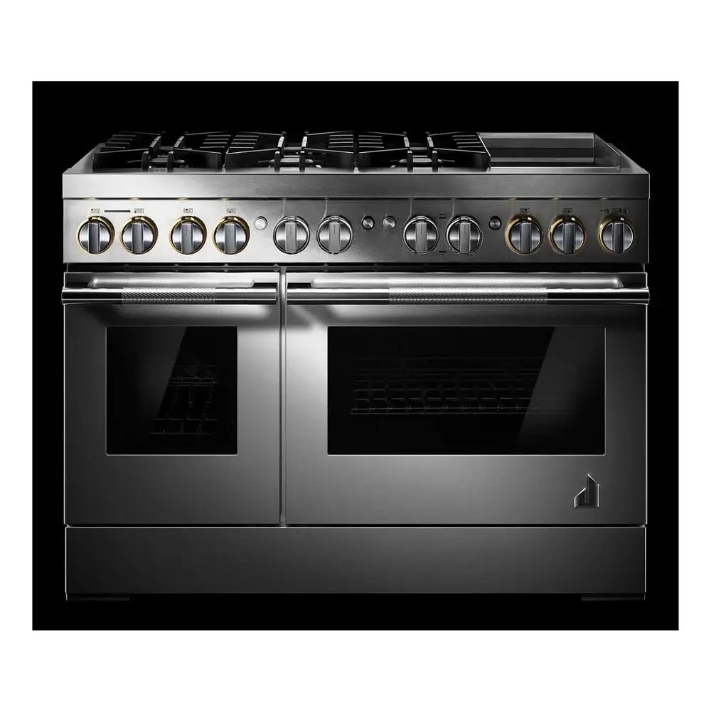 JennAir RISE 48 inch Dual Fuel Professional Range with 6 Burners, Chrome-Infused Griddle, Steam Assist, Dual-Fan True Convection, Smooth Close Door, in Stainless Steel, JDSP548HL