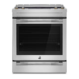 JennAir RISE 30 inch Electric Slide-In Range with 5 Elements, 6.8 cu. ft. Oven Capacity, Die-Cast Metal Knobs, Baking Drawer, Air Fry, AquaLift Self-Cleaning Technology, in Stainless Steel, JES1450ML