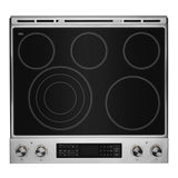 JennAir RISE 30 inch Electric Slide-In Range with 5 Elements, 6.8 cu. ft. Oven Capacity, Die-Cast Metal Knobs, Baking Drawer, Air Fry, AquaLift Self-Cleaning Technology, in Stainless Steel, JES1450ML