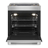 JennAir RISE 30 inch Electric Slide-In Range with 5 Elements, 6.8 cu. ft. Oven Capacity, Die-Cast Metal Knobs, Baking Drawer, Air Fry, AquaLift Self-Cleaning Technology, in Stainless Steel, JES1450ML