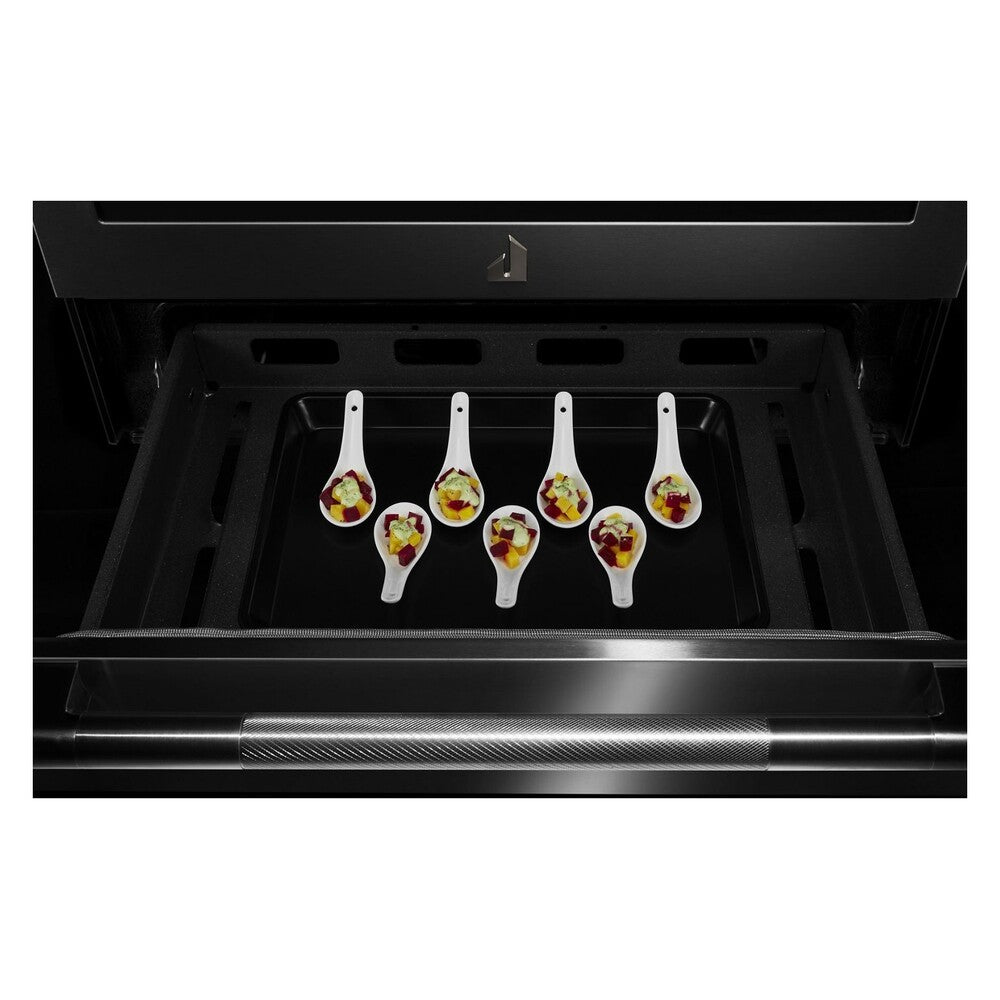 JennAir RISE 30 inch Electric Slide-In Range with 5 Elements, 6.8 cu. ft. Oven Capacity, Die-Cast Metal Knobs, Baking Drawer, Air Fry, AquaLift Self-Cleaning Technology, in Stainless Steel, JES1450ML