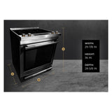 JennAir RISE 30 inch Electric Slide-In Range with 5 Elements, 6.8 cu. ft. Oven Capacity, Die-Cast Metal Knobs, Baking Drawer, Air Fry, AquaLift Self-Cleaning Technology, in Stainless Steel, JES1450ML