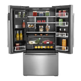 JennAir RISE 36 inch Smart French Door Counter Depth Refrigerator with 23.8 cu. ft. Capacity, and Obsidian Interior in Stainless Steel, JFFCC72EHL