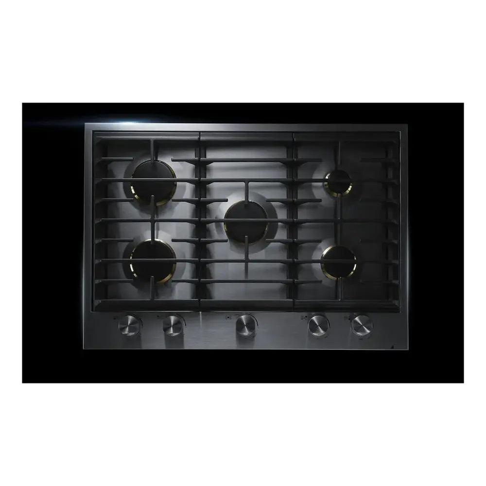 JennAir 30 inch Gas Cooktop with 5 Sealed Brass Burners, White LED Burner Indicator, Single Point Electronic Ignition and Flame-Sensing Re-ignition in Stainless Steel, JGC3530GS