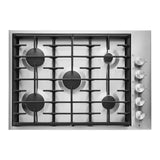 JennAir 30 inch Euro-Style Gas Cooktop with 5 Sealed Burners, 18000 BTU Brass PowerBurner, Simmer Burner, and Infinite Burner Control Settings in Stainless Steel, JGC7530BS