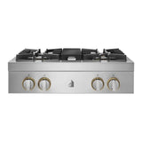 JennAir RISE 30 inch Gas Rangetop with 4 Sealed Burners, Cast Iron Grates, Halo-Effect Knobs, Electronic Ignition with Flame-Sensing Reignition, in Stainless Steel, JGCP430HL