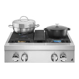 JennAir NOIR 30 inch Gas Rangetop with 4 Sealed Burners, Cast Iron Grates, Halo-Effect Knobs, Electronic Ignition with Flame-Sensing Reignition, in Stainless Steel, JGCP430HM