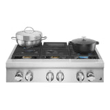 JennAir NOIR 36 inch Gas Rangetop with 6 Sealed Burners, Halo Effect Knobs, Electronic Ignition with Flame Sensing Reignition, in Stainless Steel, JGCP436HM