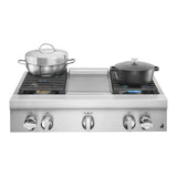 JennAir NOIR 36 inch Gas Rangetop with 4 Sealed Brass Burners, Electronic Ignition Flame-Sensing Reignition, Chrome Infused Griddle in Stainless Steel, JGCP536HM