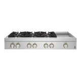 JennAir RISE 48 inch Gas Rangetop with 6 Sealed Burners, Cast Iron Grates, Electronic Ignition with Flame-Sensing Reignition and Chrome Infused Griddle in Stainless Steel, JGCP548HL