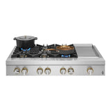 JennAir RISE 48 inch Gas Rangetop with 6 Sealed Burners, Cast Iron Grates, Electronic Ignition with Flame-Sensing Reignition and Chrome Infused Griddle in Stainless Steel, JGCP548HL