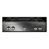 JennAir RISE 36 inch Gas Rangetop with 4 Sealed Burners, Dishwasher safe Cast Iron Grates, Electronic Ignition Flame-Sensing Reignition, Grill, in Stainless Steel, JGCP636HL