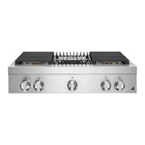 JennAir NOIR 36 inch Gas Rangetop with 4 Sealed Burners, Dishwasher safe Cast Iron Grates, Electronic Ignition Flame-Sensing Reignition, Grill, in Stainless Steel, JGCP636HM