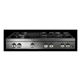 JennAir RISE 48 inch Gas Rangetop with 6 Sealed Burners, Grill, Dishwasher Safe Cast Iron Grates, Electronic Ignition Flame-Sensing Reignition in Stainless Steel, JGCP648HL