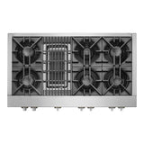 JennAir RISE 48 inch Gas Rangetop with 6 Sealed Burners, Grill, Dishwasher Safe Cast Iron Grates, Electronic Ignition Flame-Sensing Reignition in Stainless Steel, JGCP648HL
