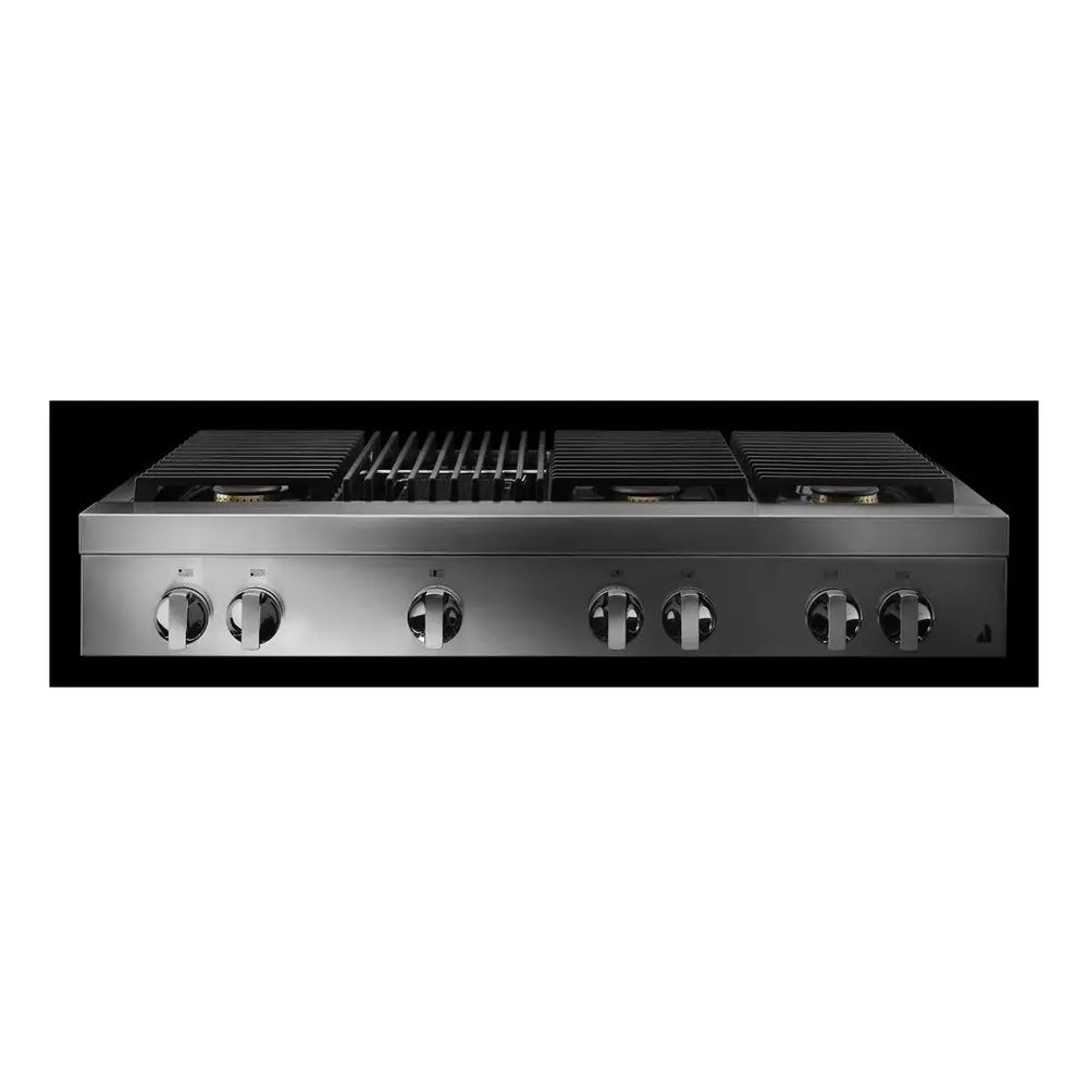 JennAir NOIR 48 inch Gas Rangetop with 6 Sealed Burners, Grill, Dishwasher Safe Cast Iron Grates, Electronic Ignition Flame-Sensing Reignition in Stainless Steel, JGCP648HM