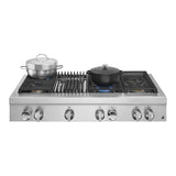 JennAir NOIR 48 inch Gas Rangetop with 6 Sealed Burners, Grill, Dishwasher Safe Cast Iron Grates, Electronic Ignition Flame-Sensing Reignition in Stainless Steel, JGCP648HM