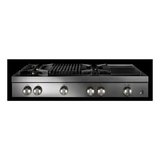 JennAir RISE 48 inch Gas Rangetop with 4 Sealed Brass Burners, Grill, Chrome-Infused Griddle, Dishwasher Safe Grates and Electronic Ignition with Flame-Sensing Reignition in Stainless Steel, JGCP748HL