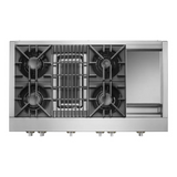 JennAir RISE 48 inch Gas Rangetop with 4 Sealed Brass Burners, Grill, Chrome-Infused Griddle, Dishwasher Safe Grates and Electronic Ignition with Flame-Sensing Reignition in Stainless Steel, JGCP748HL