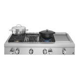 JennAir NOIR 48 inch Gas Rangetop with 4 Sealed Brass Burners, Grill, Chrome-Infused Griddle, Dishwasher Safe Grates and Electronic Ignition with Flame-Sensing Reignition in Stainless Steel, JGCP748HM