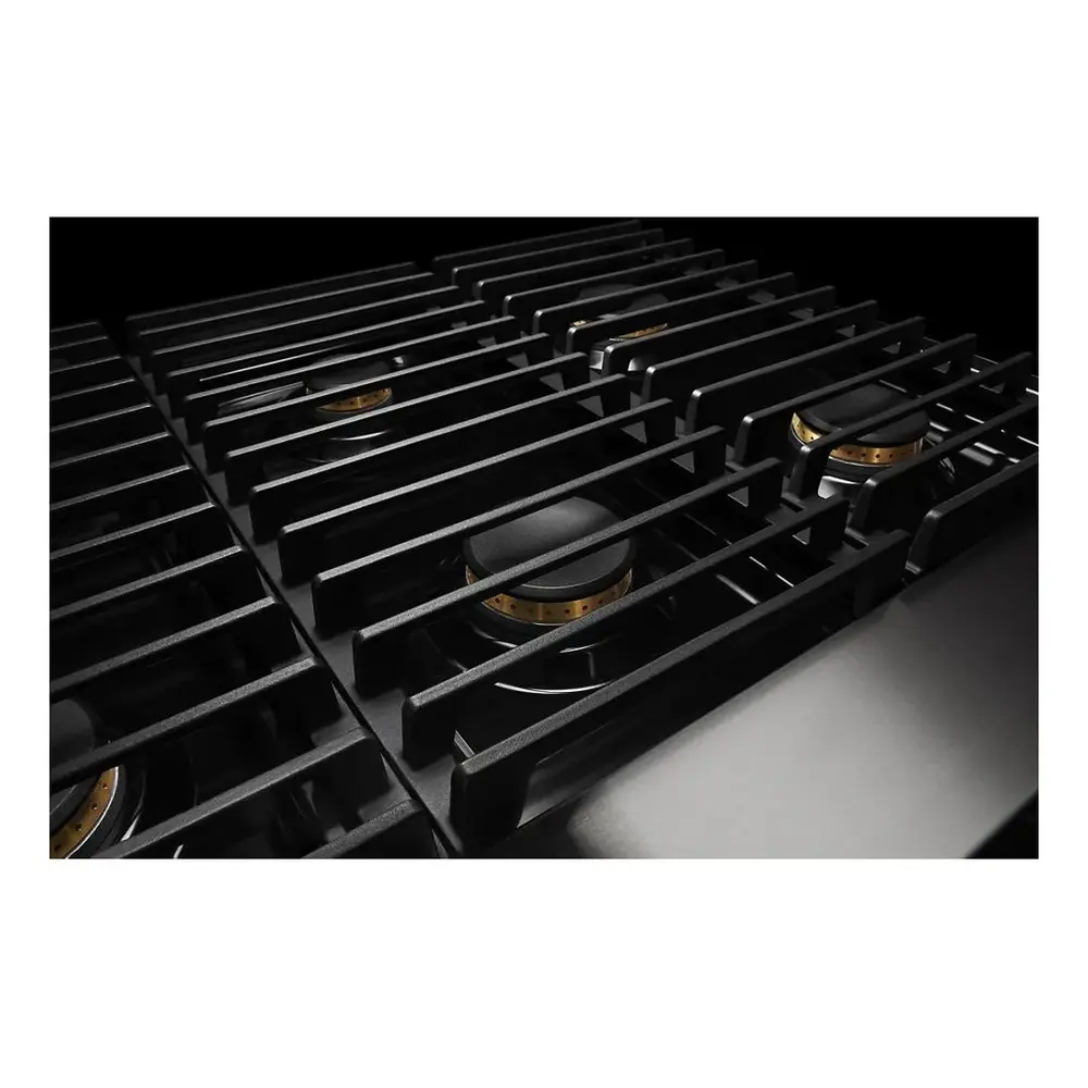 JennAir NOIR 48 inch Gas Rangetop with 4 Sealed Brass Burners, Grill, Chrome-Infused Griddle, Dishwasher Safe Grates and Electronic Ignition with Flame-Sensing Reignition in Stainless Steel, JGCP748HM