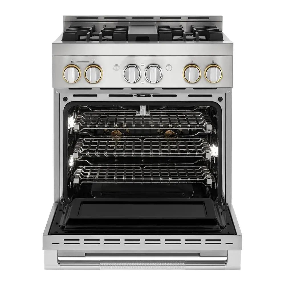 JennAir RISE 30 inch Gas Professional Range with 4 Sealed Burners, 4.1 cu. ft. Oven Capacity, Smart Integration, CustomClean with Automatic Lock, Sabbath Mode, in Stainless Steel, JGRP430HL