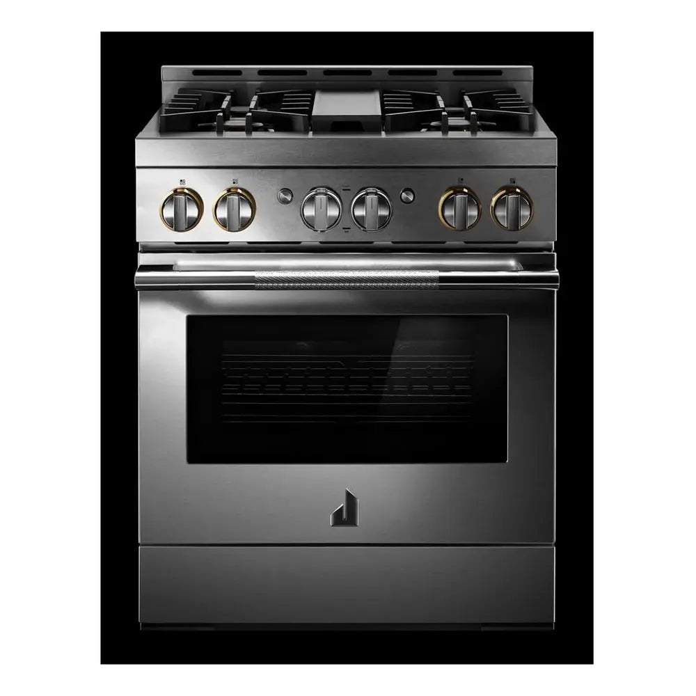 JennAir RISE 30 inch Gas Professional Range with 4 Sealed Burners, 4.1 cu. ft. Oven Capacity, Smart Integration, CustomClean with Automatic Lock, Sabbath Mode, in Stainless Steel, JGRP430HL