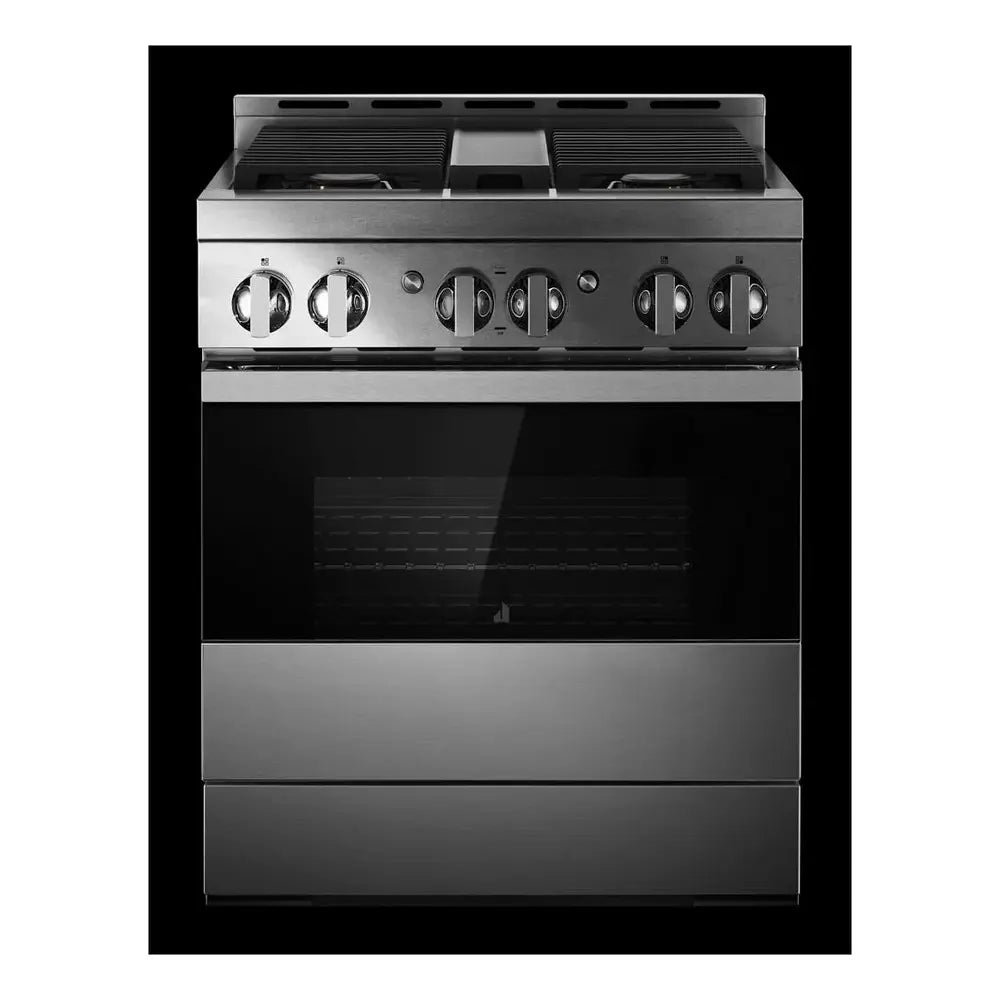JennAir NOIR 30 inch Gas Professional Range with 4 Sealed Burners, 4.1 cu. ft. Oven Capacity, Smart Integration, CustomClean with Automatic Lock, Sabbath Mode, in Stainless Steel, JGRP430HM