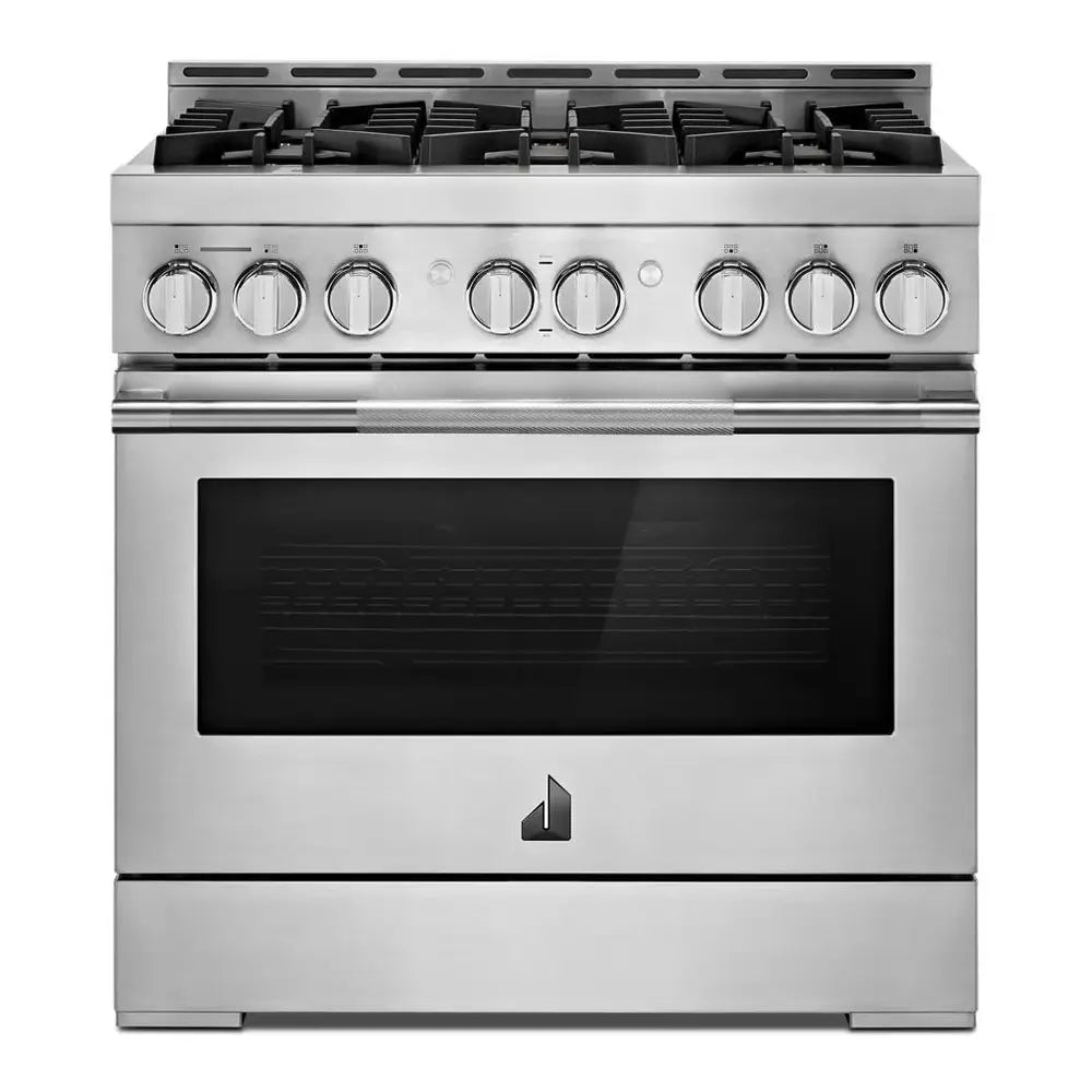 JennAir RISE 36 inch Smart Gas Range with 6 Sealed Burners, 5.1 cu. ft. Oven Capacity, Cast Iron Grates, CustomClean with Automatic Lock, in Stainless Steel, JGRP436HL