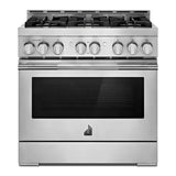 JennAir RISE 36 inch Smart Gas Range with 6 Sealed Burners, 5.1 cu. ft. Oven Capacity, Cast Iron Grates, CustomClean with Automatic Lock, in Stainless Steel, JGRP436HL