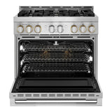 JennAir RISE 36 inch Smart Gas Range with 6 Sealed Burners, 5.1 cu. ft. Oven Capacity, Cast Iron Grates, CustomClean with Automatic Lock, in Stainless Steel, JGRP436HL