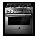 JennAir RISE 36 inch Smart Gas Range with 6 Sealed Burners, 5.1 cu. ft. Oven Capacity, Cast Iron Grates, CustomClean with Automatic Lock, in Stainless Steel, JGRP436HL