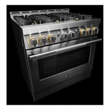 JennAir RISE 36 inch Smart Gas Range with 6 Sealed Burners, 5.1 cu. ft. Oven Capacity, Cast Iron Grates, CustomClean with Automatic Lock, in Stainless Steel, JGRP436HL